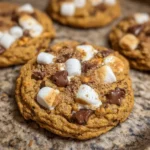 Cookies cooling on a wire rack with gooey marshmallow pulls