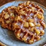 Golden waffle donuts drizzled with glaze and fresh apples around