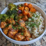 Healthy chicken & sweet potato rice bowl is a satisfying meal for lunch or dinner.