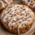 Healthy baked oatmeal topped with a cinnamon swirl