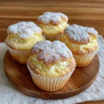 Fluffy Japanese cheesecake cupcakes with powdered sugar on top