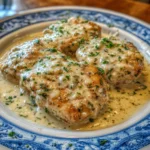 Chicken breasts covered in creamy ranch sauce cooking in a Crock-Pot