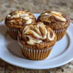 Muffins stacked on a plate with creamy tops and golden edges