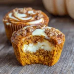 Cooling rack of golden pumpkin muffins with swirled tops