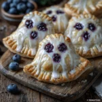 Glazed ghost pastries with chocolate chip eyes on a tray